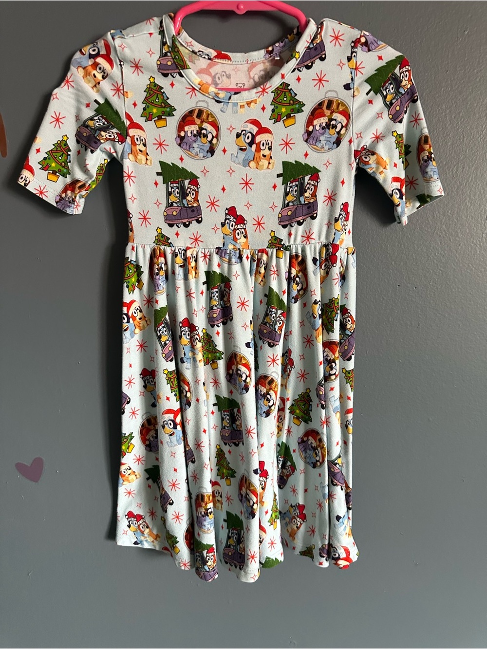 Holiday Cartoon Print Light Blue Girls' Dress
